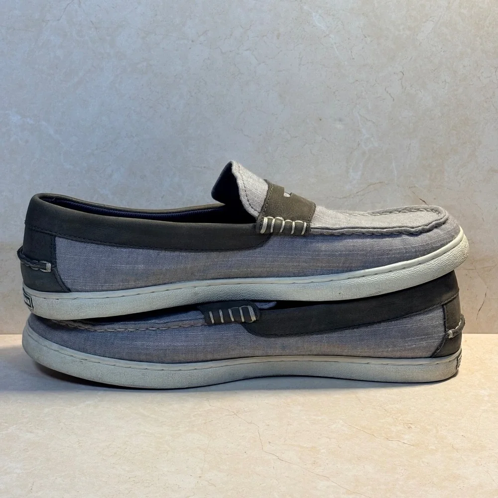 Cole Haan Mens Grand.OS‎ Gray Chambray Textile Leather Penny Loafer Shoes 11.5
